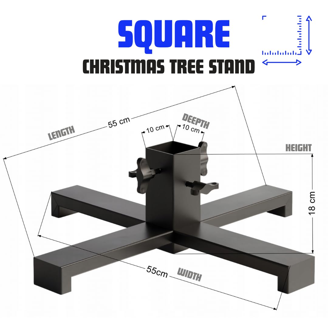 Weihnachtsbaumständer Metall - Christbaumständer Schwarz, Stabil Baumständer - Weihnachtsbaum Ständer groß - Christmas Tree Stand Loft & Industrial Design, Tannenbaumständer (Quadratisch)