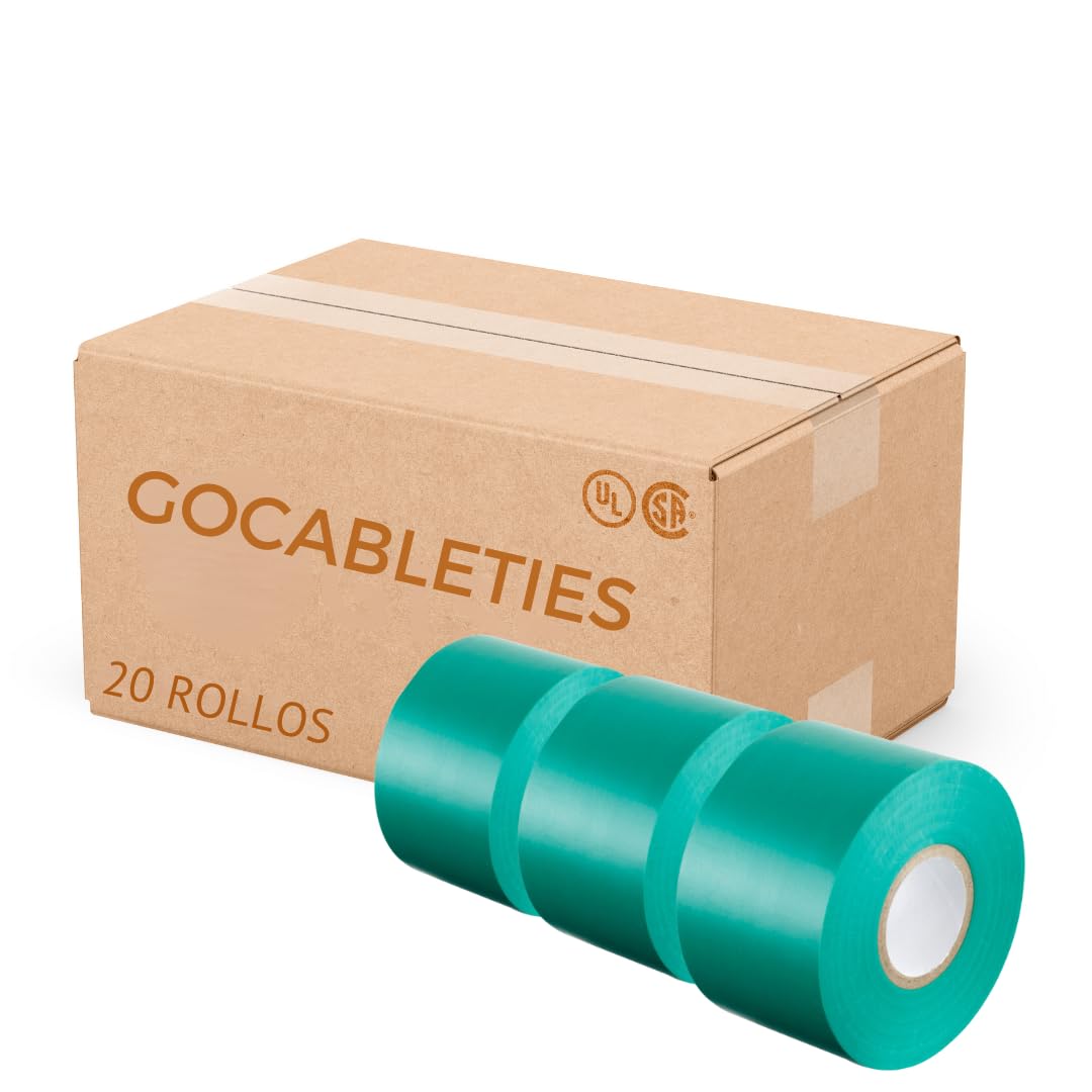 Gocableties Green Wide Electrical Tape, 50mm x 33m, 2" Strong Self-Adhesive PVC Insulation Tape for Insulating, Repairing and Protecting Electrical Wires, 20 Rolls