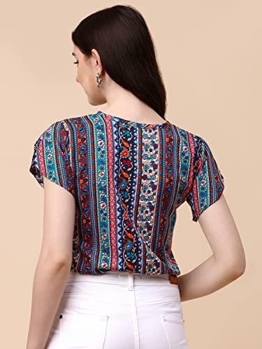 Image of Wedani Women's Casual Short Sleeves Round Neck Foral Regular Fit Top