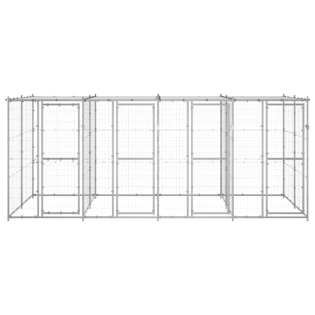 Toshilian Chenil d'extérieur pour Chien, Enclos Niche Cage pour Chien Métal Acier galvanisé avec Toit 9,68 m² Argent