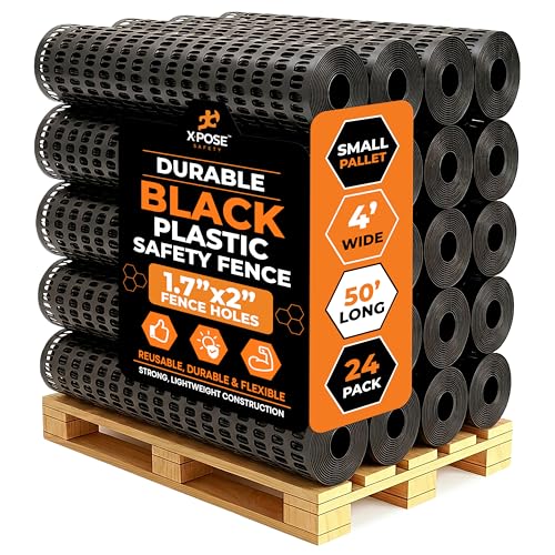 Image of Xpose Safety Plastic Mesh Safety Fence - Heavy Duty Black Temporary Garden Fence & Snow Fence, 4' x 50'- 24 Packs Reusable Barrier Netting for Animal Control, Deer, Dogs, Construction