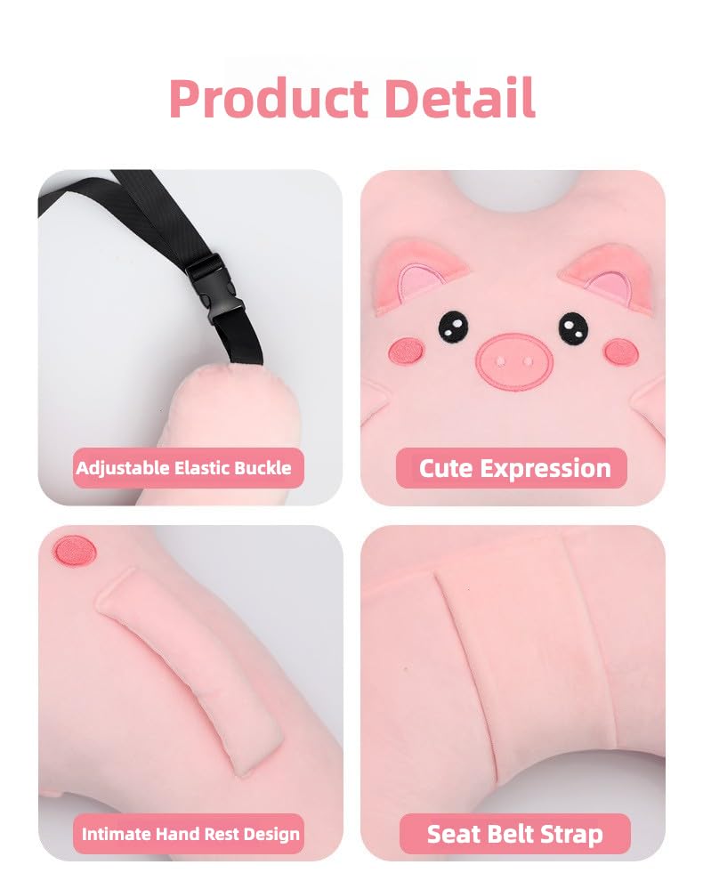 Image of Car Pillow for Travel - Animal-Themed Car Seat Cushion with Safety Belt Protector - 4 Cute Styles: Pig, Dog, Rabbit, Panda (Panda)