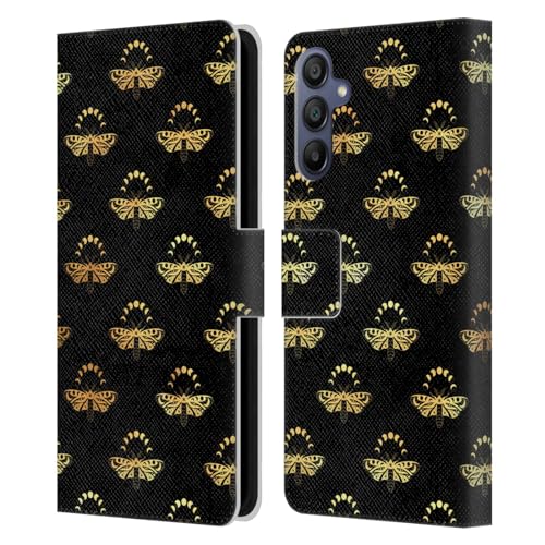 Carcasa de cuero Samsung Galaxy A15 con diseño artístico Mariposa Oro Celestial texturizado