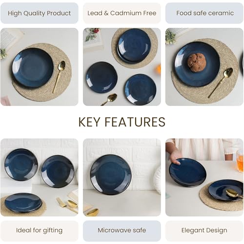 Image of The Earth Store Galaxy Blue 7 Inch Ceramic Quarter Plates Set of 4 | Microwave & Dishwasher Safe Plate | Half Plate for Dessert, Snacks, Dinner | Snack Plates for Gifting, Daily Use