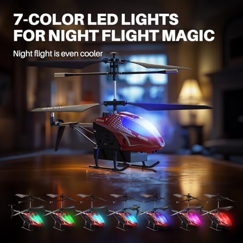 Image of SYMA RC Helicopter for Kids, 7-Color LED Lights, 40 Min Flight Time, Red | 2 Batteries, Front Obstacle Avoidance, Altitude Hold and One-Key Takeoff /Landing for Beginner-Friendly Indoor Flying
