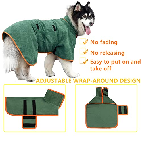 Norhogo Dog Bathrobe Towel Microfibre Towels Super Drying Coat Towel Green Robe Pet Towelling Robe - Image 3