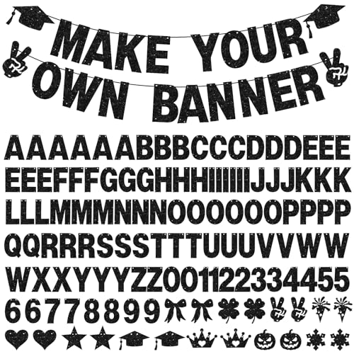 GIFOHAPY 133PCS DIY Banner Kit with Letters Symbols Make Your Own Banner Personalized Black Banner Custom Party Banner for Birthday/Graduation/Thanksgiving/Halloween/Valentines Day/Retirement (Black)