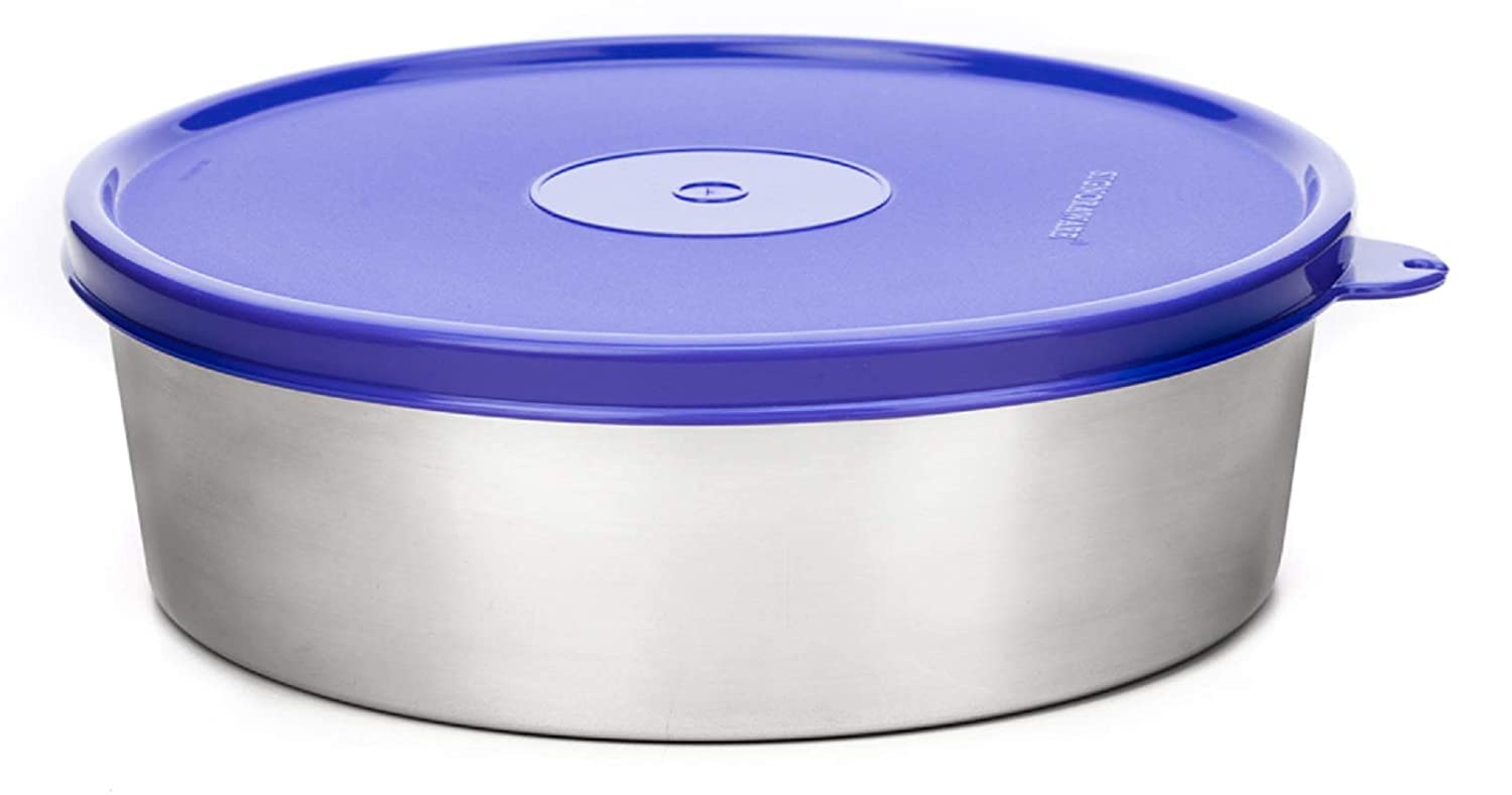 Signoraware 650ml Classic Flat Ergonomic Stainless Steel Container Box with Lid,Bpa Free Food Grade,Spill Leak Break Free,Anti Rust,Kitchen Storage Organizer Containers,Food Grade (0.65 Liters,Violet)