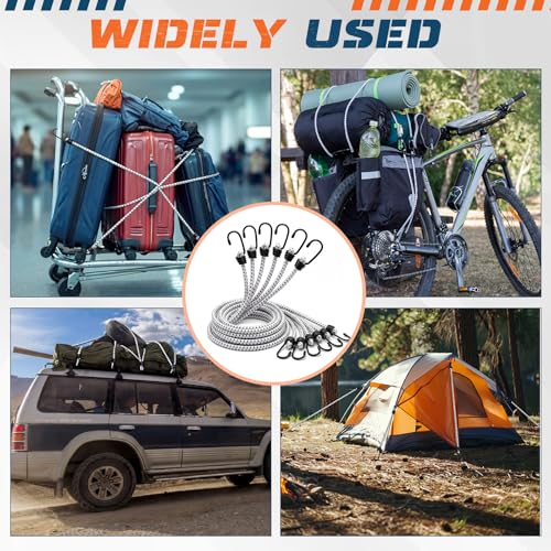 Image of 6 Pcs 96 Inch Extra Long Bungee Cords with Hooks 0.39 Inch Thick Heavy Duty Bungee Straps for Outdoors, Camping, Rvs, Bikes, Cargo, Stretchable to Over 144 Inches