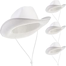 Dicunoy 4 Pcs Cowboy Hats, White Western Hats for Women and Men with Adjustable Drawstring for Halloween, Parties, Costumes, Fishing, Camping, DIY, Dress-Up, Adults, Teens