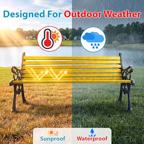 Image of BRISHI 3 Seater cast Iron Garden Bench for Indoor & Outdoor Park /Patio /Living Room /Terrace /Balcony (White) (Black + Yellow)