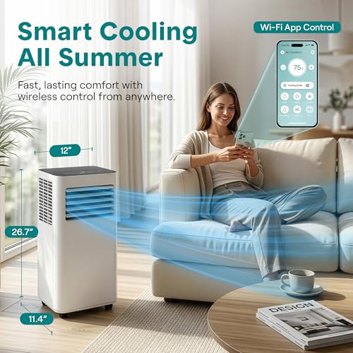 Image of SereneLife Small Air Conditioner Portable 8,000 BTU with Built-in Dehumidifier - Portable AC unit for rooms up to 350 sq ft - WiFi app + Remote Control, Window Mount Exhaust Kit