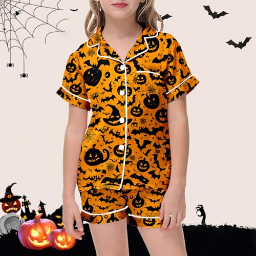 Girls Halloween Outfit Set Casual Printed Round Neck Top and Pants Toddler Kids Comfortable Daily Wear Spring Summer Fall3