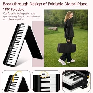 Portable Piano Keyboard 88 Keys: Semi-Weighted Folding Digital Piano Bluetooth, 128 Tones & Silent Mode TERENCE Electric Folding Piano Kit for Adult (Ink Black)