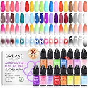 SAVILAND Airbrush Gel Nail Polish:36 Colors No Need for Dilution Gel Polish Airbrush Paint for Nail Diluted High Pigmented for Acrylic French Gradients Nails Art Stencils Cat Eye Paint Home Salon DIY