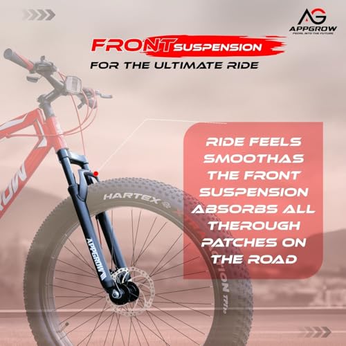 Image of Jaguar Fat Bike 21 Speed Multi Front Suspension Dual Disc Brake Branded Tyre 26 T Fat Tyre Cycle (21 Gear, Red, Black, Only Front Suspension)