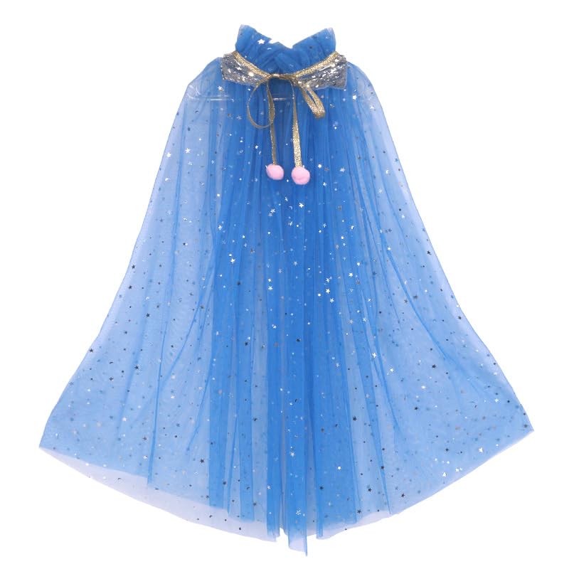 Image of Princess Cape for Girls - Colorful Sequin Cloak with Crown and Wand for Birthday, Halloween, Fancy Dress & Carnival