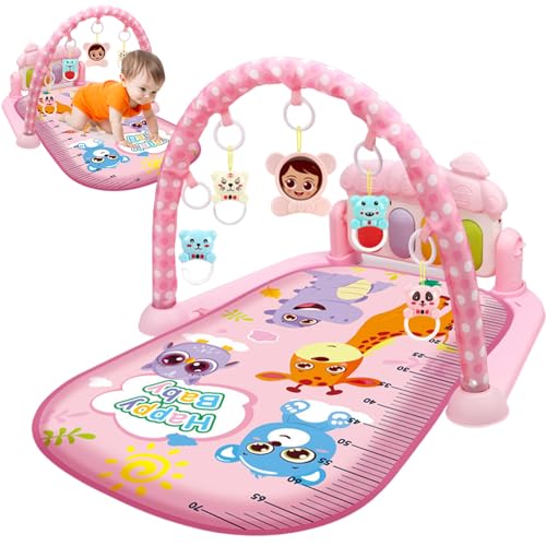 Obelunrp Centro de Actividades para bebés con Music & Light Safe & Easy Baby Gym Play Mat con Mat de Juego Colgante de sonajeros con Tablero Ajustable para recién Nacidos y niños pequeños, Gimnasio