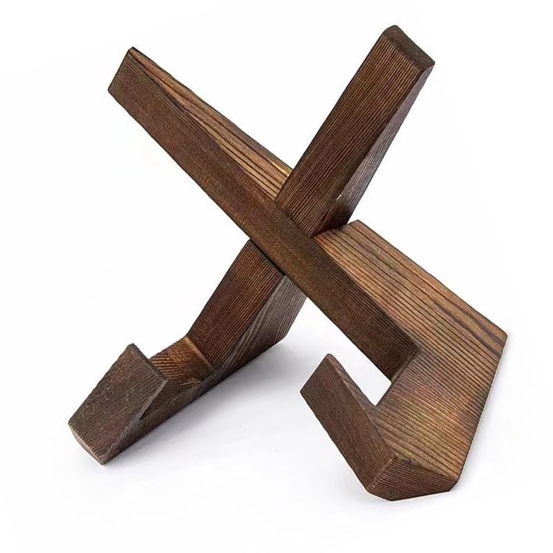 Wooden Tablet Stand, Rustic Brown Phone Holder, Desktop Book Rest, X-Shape Design