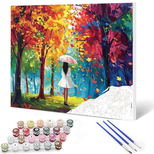 Peinture par numéro forêt pour créer un tableau zen de salon en acrylique