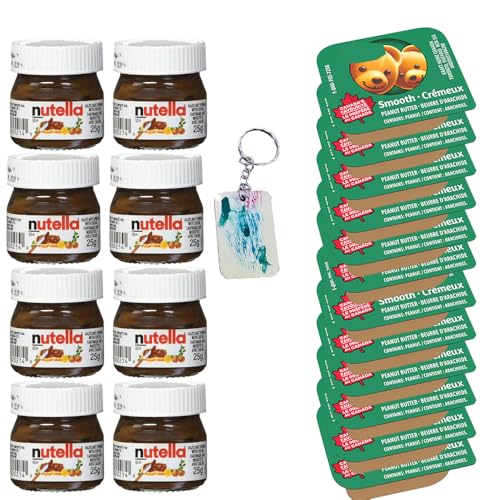 Breakfast Duo of Peanut Butter and Hazelnut Spread Goodness – 15 Peanut Butter and 15 mini glass Hazelnut Spread (25g) , On-The-Go Portion Control Pack for Travelers & Meal Prep 30 individual Portions Total – Comes with a one of a kind sticker by PaLiSoL CREATiONS and wooden knives ! – Hazelnut Spread et Beurre d’arachide