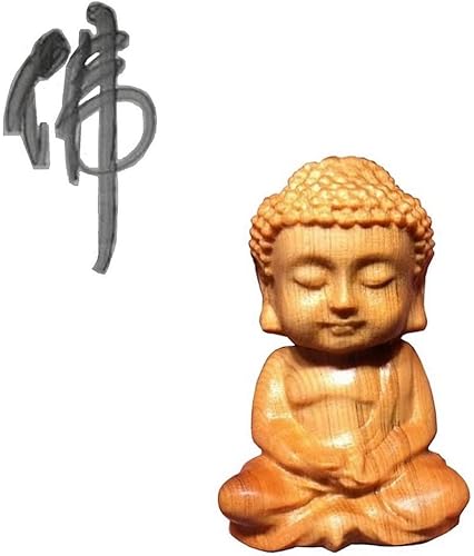 DMtse Estatua de Buda de madera natural tallada a mano, budista religioso, sentado, medita, tamaño de palma de Buda, escultura