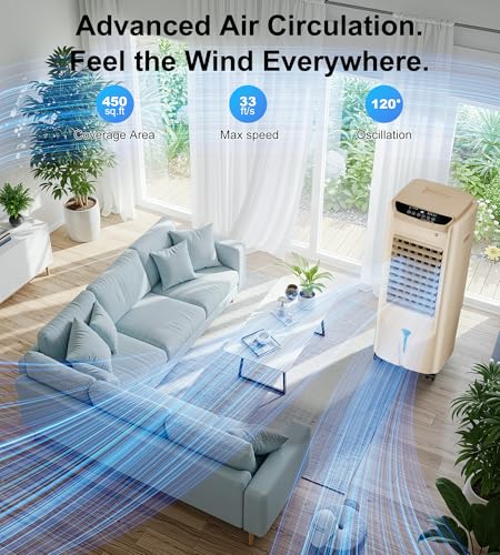 Image of Landeagle 32 inch Swamp Cooler,1800CFM Windowless Portable Air Conditioners with 120Oscillation,Evaporative Coolers with 4.2Gal Tank,12H Timer,Cooling Fans that Blow Cold Air for Room Indoor, Yellow