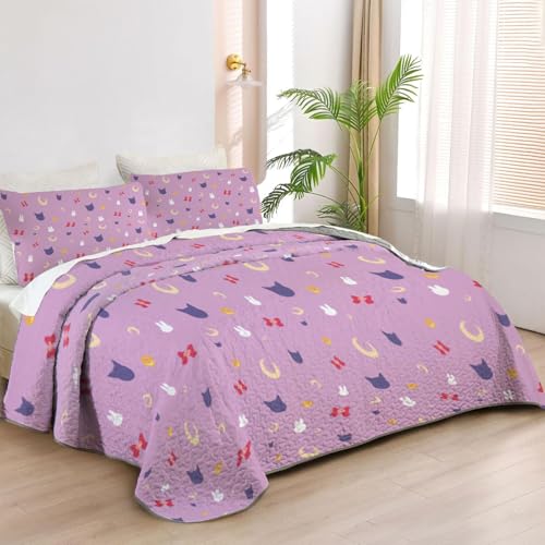 Allenjoy Queen Size Moon Scouts Quilt Bedspreads Crystal Girls Bed Set Bedding Coverlet Fabric Washable with 2 Pillow Shams SC00029-007