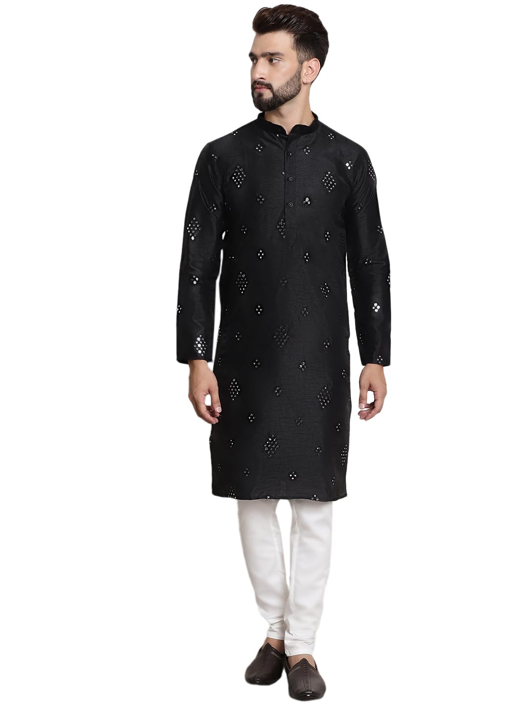 sojanya (Since 1958 Men's Silk Blend Mirror Work Kurta & Churidar Pyjama Set-picture-22