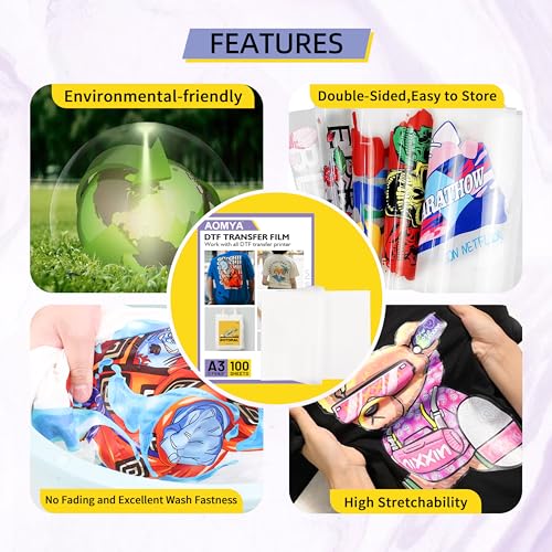 Aomya Filme de transferência DTF – A4 50 folhas 21 x 29,7 cm dupla face, papel de transferência de c