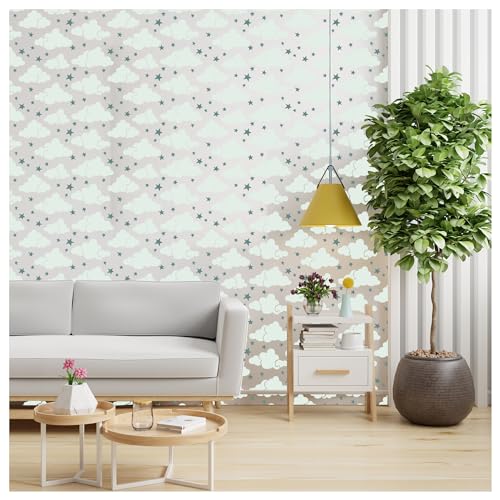 Image of Kayra Decor Clouds and Stars kids Room Wall Stencil -Pack of 1, Sheet Size 24 x 36 inch /Design Size 22 x 34 inch.