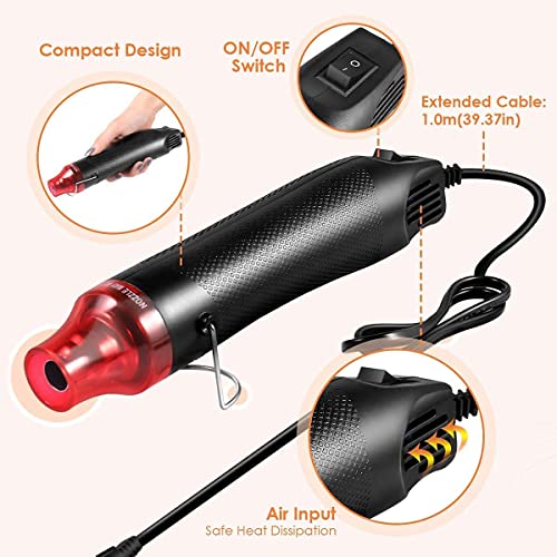 Image of KANAbee Handheld Hot Air Gun, Portable Mini Heat Gun Multi-Function Electrical Heat Tool for for DIY Embossing, Shrink Wrapping, Drying Paint & Phone Repair(300W)(Muilticolor)