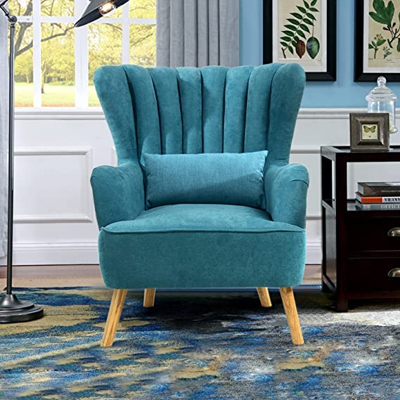Image of Wing Chair for Living Room and Bedroom - High Back Cushioned Lounge Single Seater Sofa - Luxury Rest Arm Chair (Blue)