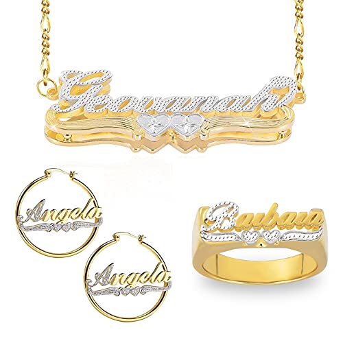 BlingSparkle Double Plated Nameplate Name Necklace Custom Heart Necklace Personalized Two Tone Gold and Silver Custom Name Necklace for Women Teen Girls Jewelry Gift