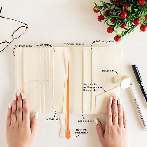 Image of NEORAH - B6 Notebook SLEEVE with SNAP Button - [ SLEEVE ONLY ]|Vegan Leather|Office Diary Holder with Penloop| 2 Front & 1 Back Pocket | 6 Card Slots |2 BookMarks - Fits any B6 Softcover -AFTERGLOW