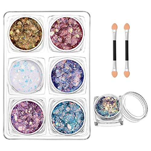 Fingertoys 6 Boites Paillettes de Corps Maquillage Paillettes Set,Lumineuse Paillettes Chunky Glitter pour le Corps et les Cheveux pour Visage Cheveux Lèvres Ongles Festival Fête Maquillage Décoration Cover