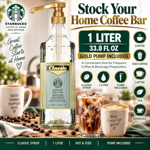 Starbucks Syrup Classic 33 OZ Bottle For Coffee And Tea with Gold Coffee Syrup Pump - image 5