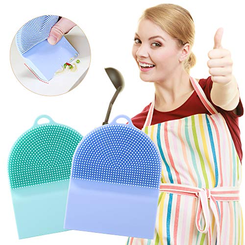 2pcs Silicone Sponge Kitchen Dish Sponge,Silicone Dish Washing Sponge Scrubber Scraper Brush for Kitchen and Bathroom,Camping Kitchen Accessories,2in1Kitchen Tools,Placemat