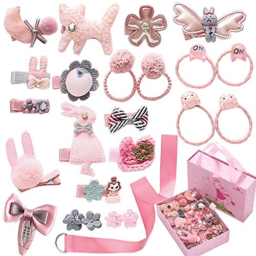 24pcs Baby Girls Hair Clips, Bows Barrettes Grosgrain Ribbon Elastic Clip Hair Accessories for Toddlers Gifts Box,C