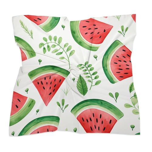 Watermelon Pattern Women's Silk-Like Fashion Head Scarf Versatile Satin Square Bandana Kerchief