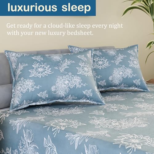 Image of Kuber Industries Cotton 180 TC Double Bedsheet With 2 Pillow Covers | Machine Washable Soft Bedsheet For Living Room, Home & Hotels | Lotus Fabio Print - Grey & White