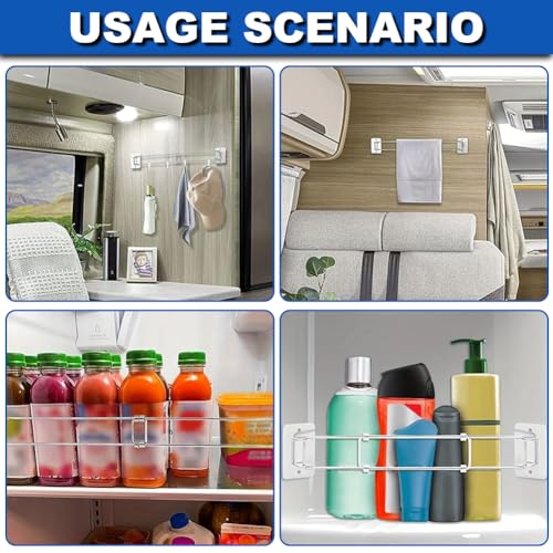 Image of 2PCS RV Shower Corner Storage Bar, 7-13 inches Adjustable Stainless Steel Rod for RV /Camper Bathroom, Space-Saving and Durable Corner Shelves Organizer