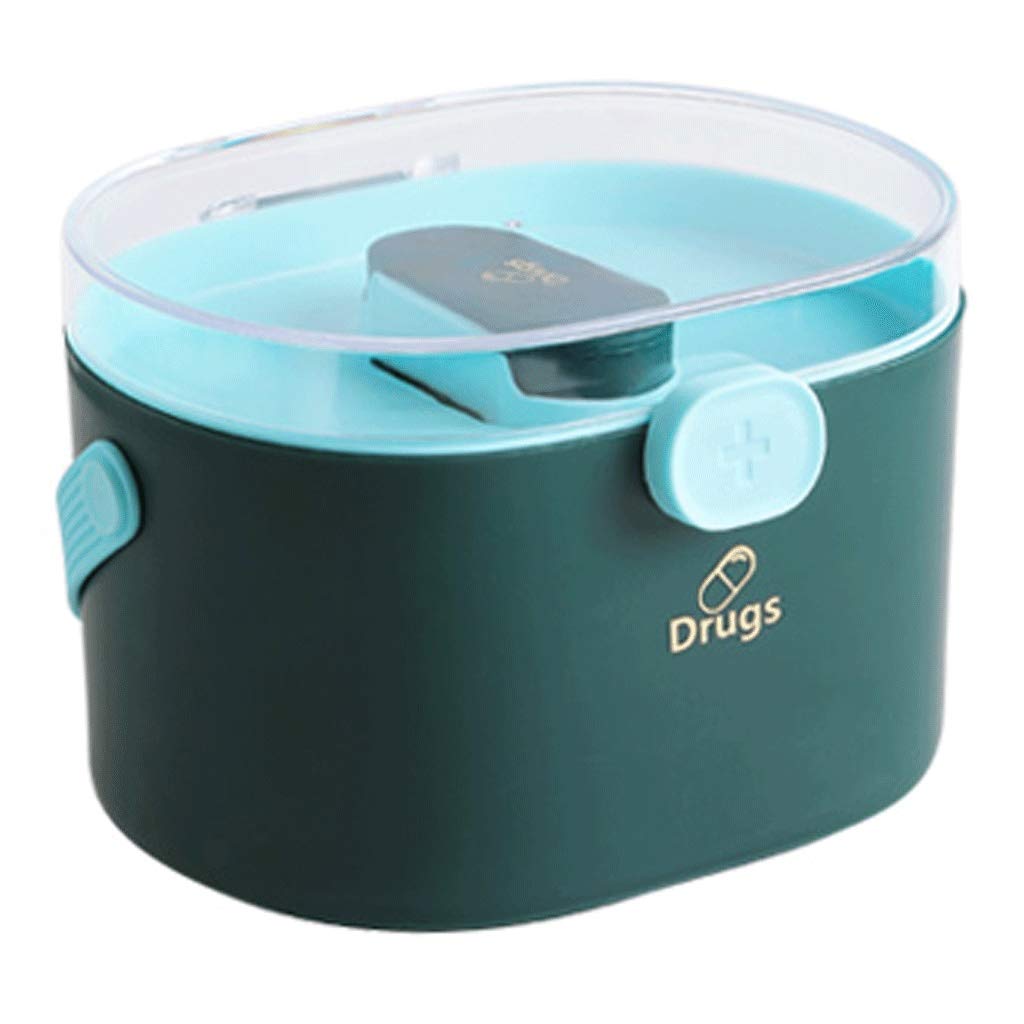 Caja de medicamentos portátil XMING con doble capa y gran capacidad para hogar en color verde