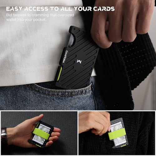 Image of Mens Wallet, Minimalist Metal Card Holder with Cash Strap, Slim RFID Blocking Front Pocket Wallet, Black, LK-02