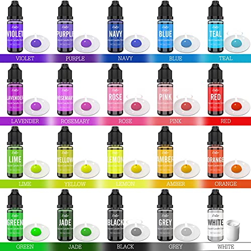 Candle Dye - 20 Color Liquid Candle Wax Dye For Diy Candle Making, Wax Dye - High Concentration Candle Wax Color Dye For Candle Coloring Making Supplies,Soy Wax, Gel Wax, Paraffin Wax - 10Ml Each #TOP1