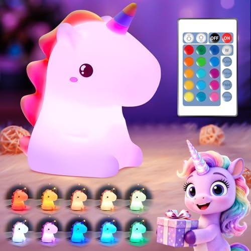 One Fire Unicorn Night Light for Kids, 16 Colors & Remote Control...