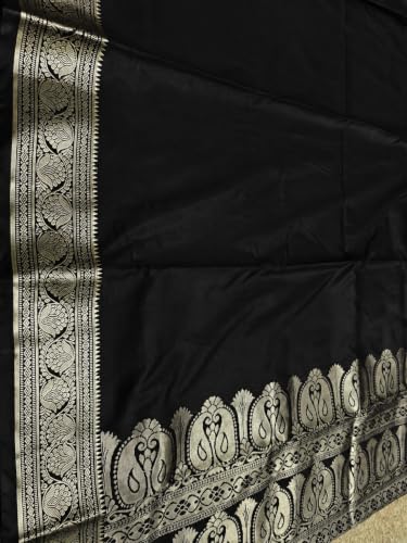 Image of Women's Glory Banarasi Satin Kanjivaram Saree Silver Zari Border Pure Soft Blend Silk Sari Kanchipuram Paithani Silk Party Wedding Festive New Ladies Sadi with Unstiched Blouse Piece.