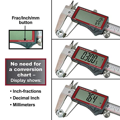 Calculated Industries 7410 Accumaster 6-Inch Digital Caliper, Fractional (1/64Ths) + Inch + Metric With Largest Display Digits For Woodworkers | Stainless Steel | Ip54 Splash/Dust Resistant | Auto-Off #TOP4