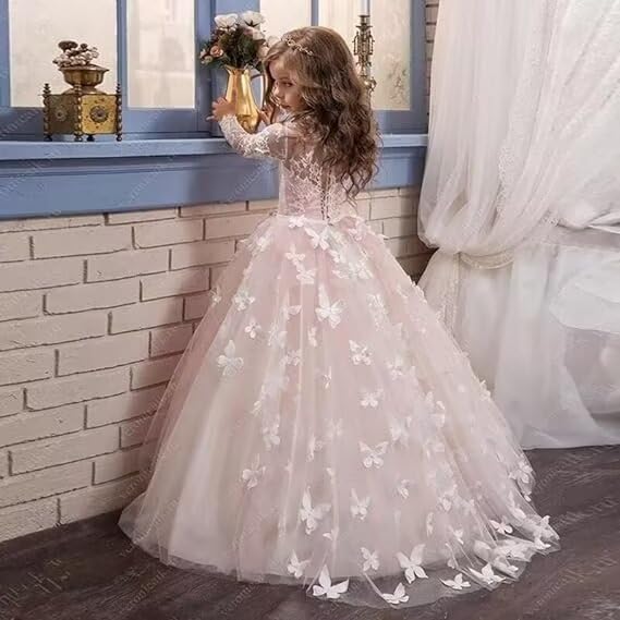 Tulle Flower Girl Dresses for Wedding Long Sleeve Butterfly Pageant Dress Girls Party Dress for Girls3