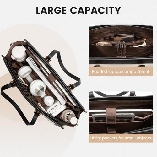 Image of LOVEVOOK Tote Bag for Women, 17 inch Canvas Laptop Tote, Large Capacity Work Bag with Clutch Purse, Computer Bag Office Business Briefcase, Casual Handbag for Travel College Teacher School
